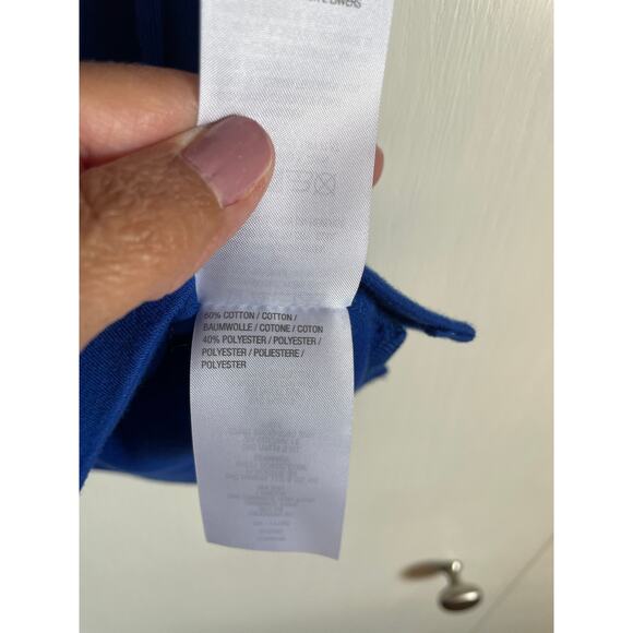 Quacker Factory blue short split sleeve knit top rhinestones stretchy Size L - Picture 7 of 7